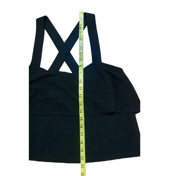 Womens TANK TOP BLACK MADEWELL TEXTURED AND TIERED RUFFLE CRISS CROSS BACK TANK - Picture 10 of 11